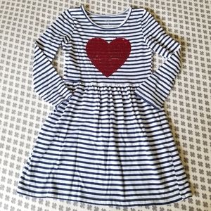 Carter's Heart Sequin Navy and White Striped Dress